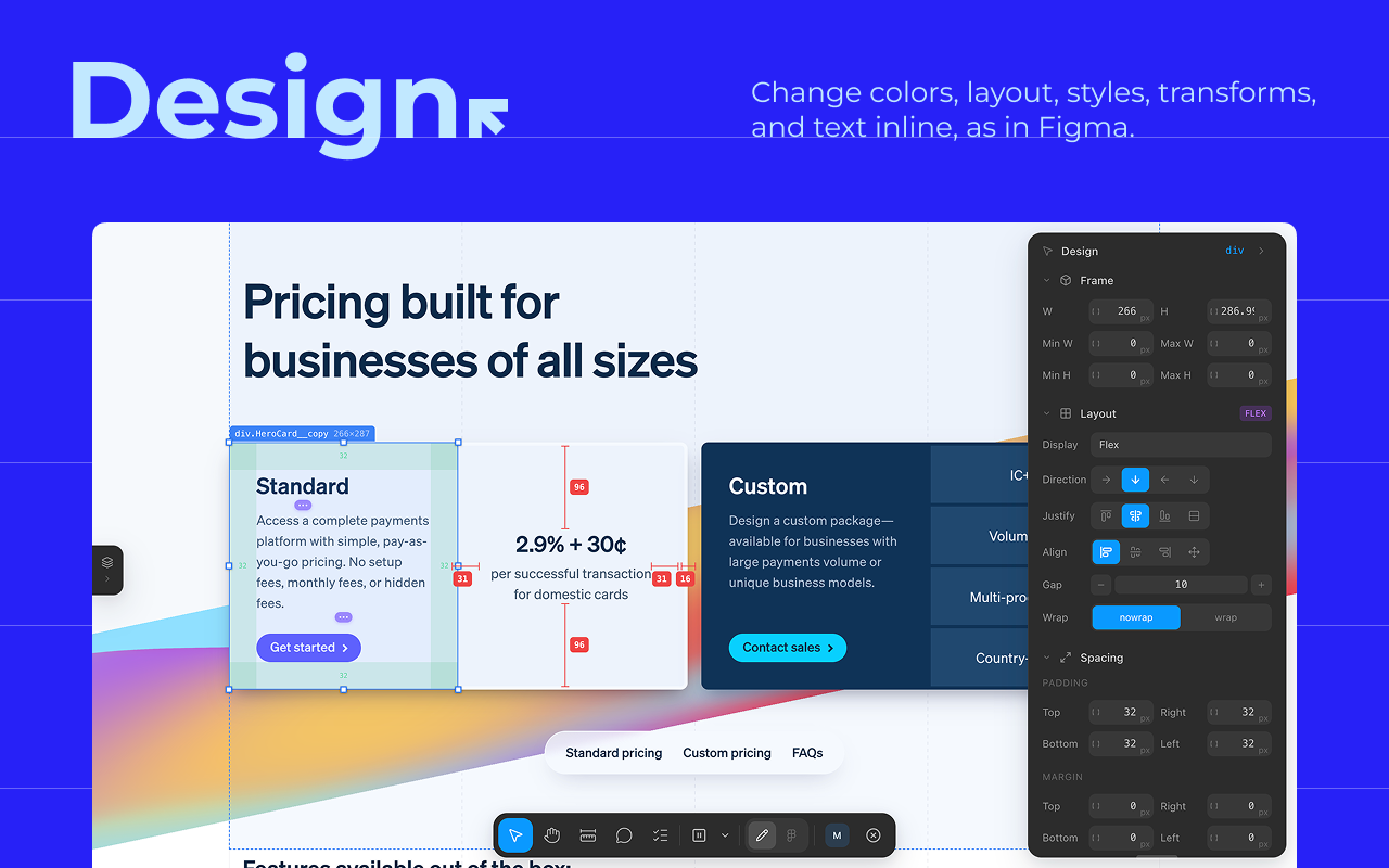 Modify Chrome extension visually editing a live webpage with a Figma-style design panel.